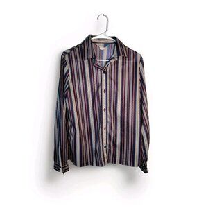 Vintage 1970s Jack Winter Top Medium Striped Button Down  Polyester